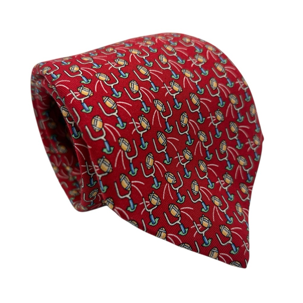 NEW Vineyard Vines Football Hand Picked By Shep & Ian Red Game Day Silk Tie